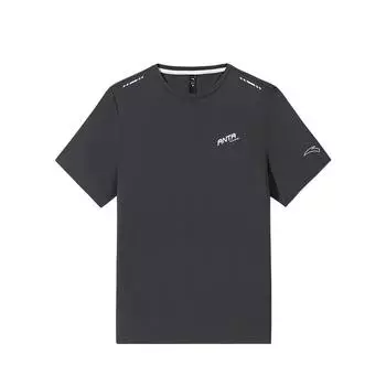 Anta Удобная Простая Универсальная Буква Дышащая Тонкая Спортивная Футболка с Круглым Вырезом и Коротким Рукавом Мужские Топы Замок-Серый 952525106-4 M