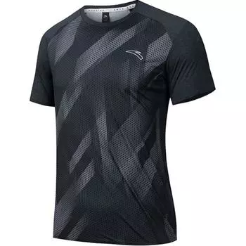 Anta Удобная универсальная дышащая тонкая футболка с коротким рукавом для мужчин, топы, базовые, черные, с принтом по всей поверхности 152435117-1 S