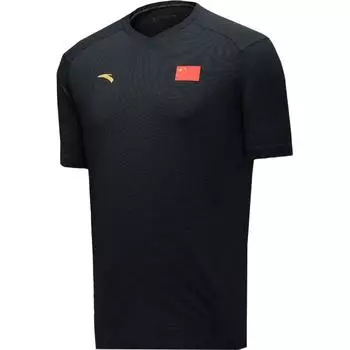 Anta Удобная Универсальная Простая Футболка с V-образным вырезом Дышащая Модная с коротким рукавом Топы Унисекс Базовый-Черный 452520102-2 M