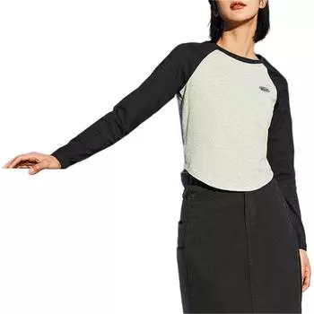 Anta Удобный повседневный свитер с длинным рукавом, футболка, женские топы, серый, цветочный, базовый, черный 962438401-2 XS