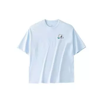 Anta Универсальная трикотажная спортивная футболка с коротким рукавом Lifestyle Series с буквенным принтом, женские топы небесно-голубого цвета 162428102-2 S