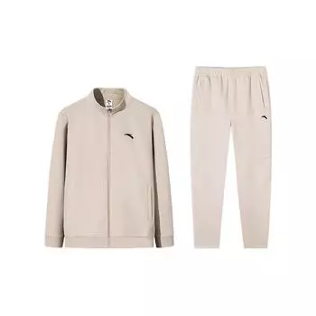 Anta Versatile Solid Color Zip Collar Jacket And Mid Waist Long Pants Casual Sports Set Men sets 952537204-1 M