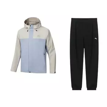 Anta Windproof Waterproof Breathable Outdoor Hooded Knit Pants Casual Sports Suit Men suit 952337309-1+952437617-6 S