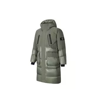 Anta X Chenpeng Logo Casual Mid-Length Zipper Warm Down Jacket Unisex Outerwear Olive-Green 172418901-1 M