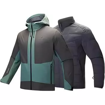 Anta X China National Geography Outdoor Series Color Block Hooded Zipper Detachable Liner Two-Piece Set Warm Jacket Men Jacket 152446607-2 M