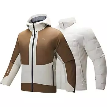 Anta X China National Geography Outdoor Series Color Block Hooded Zipper Detachable Liner Two-Piece Set Warm Jacket Men Jacket 152446607-1 S