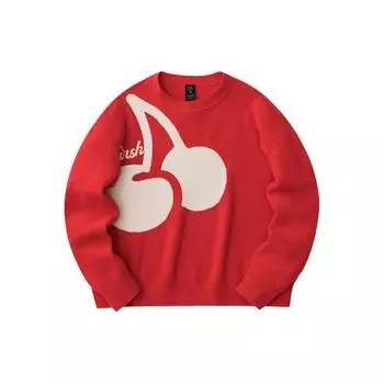 Anta X Kirsh Collaboration Cherry Letter Long Sleeve Pullover Sweatshirt Women sweatshirt Deep-Red 962348725-4 S