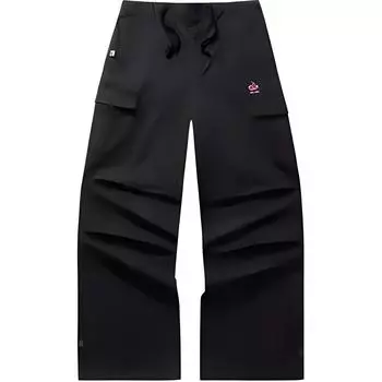 Anta X Kirsh Collaboration Life Series Solid Color High-Waisted Drawstring Comfortable Breathable Loose Work Pants Women bottoms Black 162518505-2 L