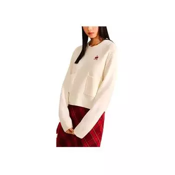 Anta X Kirsh Collaboration Sports Lifestyle Series Good Things Happen Casual Simple Solid Color Loose Knit Sweater Women tops Ivory 962518712-2 XS