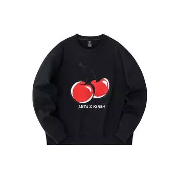 Anta X Kirsh Life Series Year Of The Dragon Cherry Letter Round Neck Pullover Fleece Sweatshirt Women sweatshirt Black 962348720-4 XXL