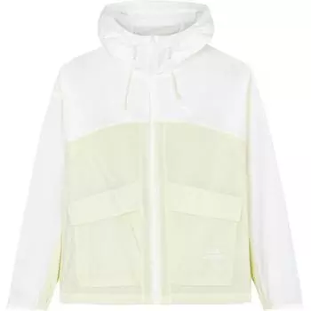 Anta X National Geographic Outdoor Series Color Block Zip-Up Hooded Lightweight Loose Jacket Women jackets Paper-White Champagne-Green 162436606-3 M
