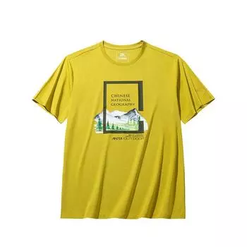Anta X National Geographic Outdoor Series Удобная круглая горловина с принтом Универсальная футболка с коротким рукавом Мужские топы Земляно-желтый 152436105-2 S