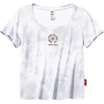 Anta X Roxy Collaboration Lifestyle Series Sport Casual Simple Spliced Round Neck Pullover Slim Fit Short Sleeve T-Shirt Women T-Shirts 162528123-3 S