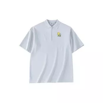 Anta X Smileyworld Collaboration Logo Letter Smiley Print Рубашка поло с коротким рукавом Унисекс Рубашки поло Белый-Туманно-Серый 152328141-1 2XL