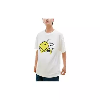 Anta X SmileyWorld Joint Series Футболка унисекс с принтом смайлика и круглым вырезом, с короткими рукавами, белые топы 152328142-1