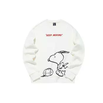 Anta X Snoopy Collaboration Lifestyle Series Cartoon Print Loose Fit Crewneck Sweatshirt Women Sweatshirt White 962139734-4 L