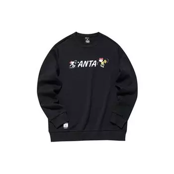 Anta X Snoopy, совместный бренд Life Series, мультяшный логотип с принтом, свободный пуловер с круглым вырезом, топы унисекс, черный 952139731-5 M