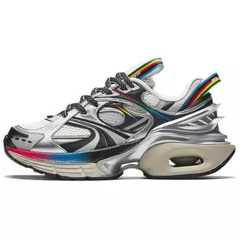 Anta Xinyun Retro Thick Sole Dynamic Colorway Slip Resistant Durable Low Top Casual Shoes Women sneaker White Silver Black 122438877R-1 36.5