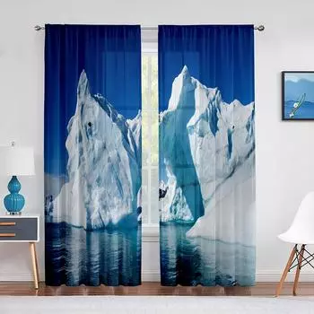 Antarctic Iceberg Nature Landscape Sheer Curtain for Living Room Bedroom Voile Drape Kitchen Window Tulle Curtains Home Decor 1 PCS W100XH250cm&Rod Pocket