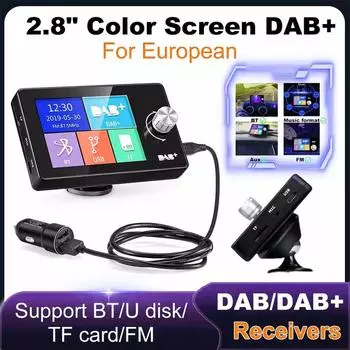 Антенна DAB Радио 2,8-дюймовый экран Адаптер цифрового сигнала вещания FM-передатчик BT SD TF MP3-плеер Адаптер DAB+ для автомобильного радио чёрный