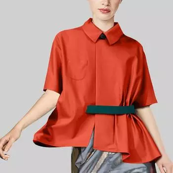 Anti-Aging Fashion Niche Thin Slimming Print Shirt Orange Red L