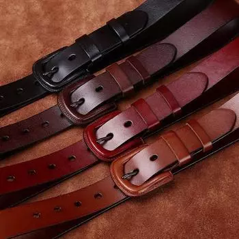 Ремень мужской антиаллергенный кожаный с пряжкой, стильный, простой и универсальный, повседневный, из денима, первый слой, из воловьей кожи, красный ремень мужской 100cm