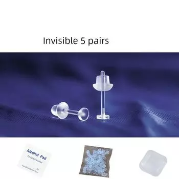 Anti-Allergy Resin Ear Studs Maintenance Ear Hole Transparent Anti-Blocking Needle Ear Hole Care Solution Bone Pick-Free Student Stick Invisible 5 pairs of invisible_natural resin_purity 999