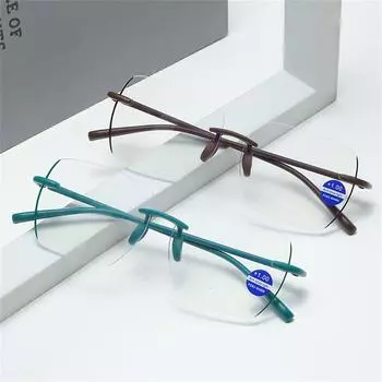 Anti Blue-ray Presbyopia Glasses Diamond Cut Rimless Far Sight Eyewear Reading Glasses Women Men blue-Strength 1.00