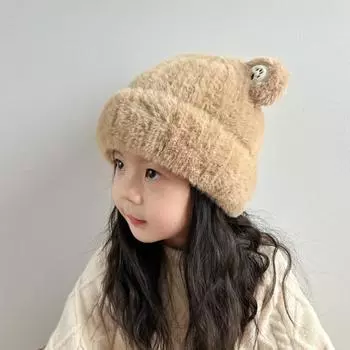Anti Cold Winter Kids Knitted Beanie Plush Knitted Hat New Earflap Hat Children хаки