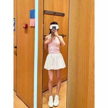 Anti-exposure ~ Bubble-Hem Flower Bud Skirt Sports Fitness Yoga Leisure Stretch Slimming Versatile Short dress Women White 6 yards (50.00 kg-60.00 kg