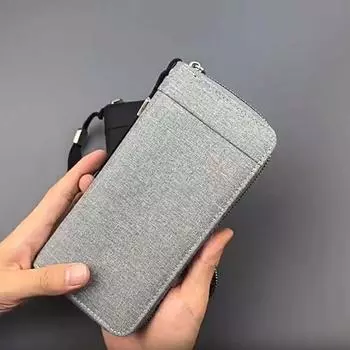 Anti-loss Long Business Handbag Large Capacity Casual Coin Purse Portable Canvas Men s Wallet Work серый