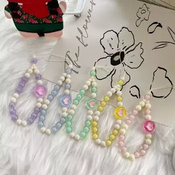 Anti-Lost Heart Beaded Bracelet Handmade Beaded Phone Charm Mobile Phone Lanyard Cell Phone Case розовый