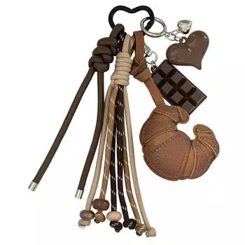 Anti-Lost Leather Croissant keychain Diy Braided Rope Pu Leather Bread Keychain Kids Gifts