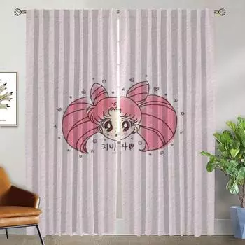 Anti-mosquito Curtains 2 Pieces Chibiusa Curtains Child Room Halloween Decoration Partition Living Room Curtain Shades Kitchen W50xH70cmx2pcs-CL