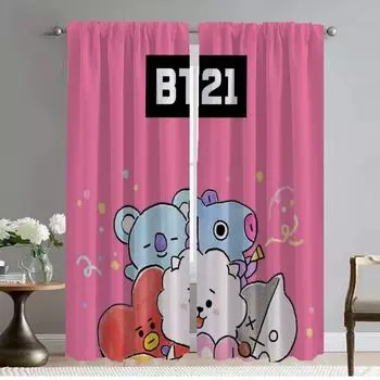 Anti-mosquito Curtains 2 Pieces Kpop-BT21s Home Interior Curtains for Living Room Curtain Shades Partition Tulle for Bedroom W50xH70cmx2pcs-CL