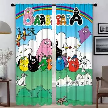 Anti-mosquito Curtains 2 Pieces Les Barbapapas Tulle for Bedroom Halloween Decoration Home Interior Curtains for Living Room W50xH70cmx2pcs-CL