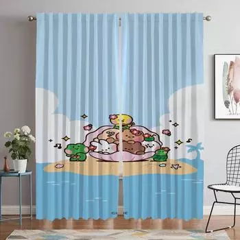 Anti-mosquito Curtains 2 Pieces LINE Elegant Room Curtains for Camera Halloween Decoration Living Room Curtain Tulle for Bedroom W50xH70cmx2pcs-CL