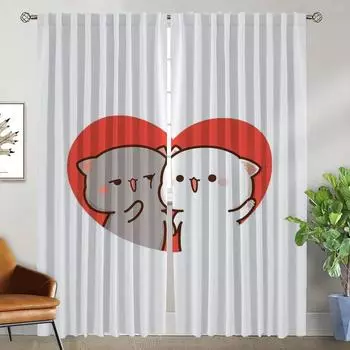 Anti-mosquito Curtains 2 Pieces Peach Mochi Cat Partition Blackout Curtains for Living Room Curtain Shades Halloween Decoration W50xH70cmx2pcs-CL