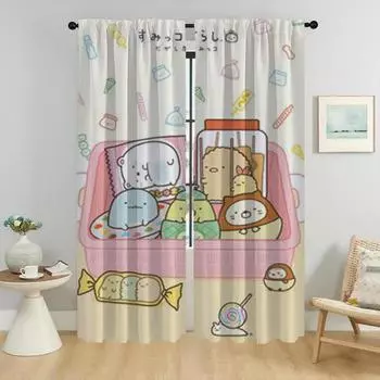 Anti-mosquito Curtains 2 Pieces Sumikko Gurashi Partition Window Curtain for Room 2 Panel Halloween Decoration Tulle for Bedroom W50xH70cmx2pcs-CL