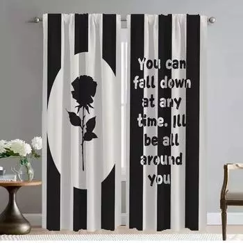 Anti-mosquito Curtains for Camera Black and White Flower Partition Home Interior Curtains 2 Pieces Shades Halloween Decoration W50xH70cmx2pcs-CL