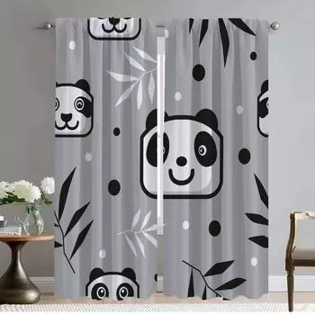 Anti-mosquito Curtains for Camera Cute Panda Pattern Window Curtain for Room 2 Panel Halloween Decoration Home Interior Curtains W50xH70cmx2pcs-CL