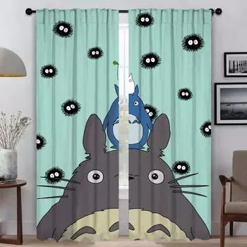 Anti-mosquito Curtains for Camera TotoroS Curtains Child Room Window Curtain Shades Tulle for Bedroom Halloween Decoration Panel W50xH70cmx2pcs-CL