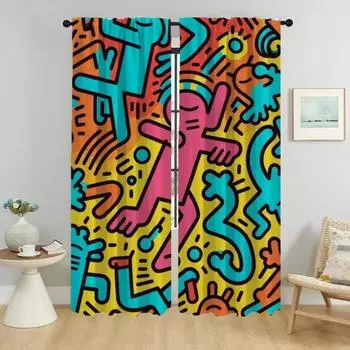 Anti-mosquito Curtains for Living Room Keith Harings Kitchen Curtains 2 Pieces Partition Halloween Decoration Blackout Curtain W50xH70cmx2pcs-CL