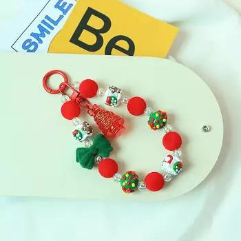 Анти-потеря цепочка для мобильного телефона симпатичная нарисованная вручную плюшевая бисерная рождественская елка кулон украшение на сумку