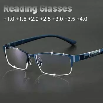 Anti-radiation Reading Glasses Men Half Frame Presbyopia Eyewear TR90 spring leg Eyeglasses Business Gafas Diopters +1.0 To +4.0 Presbyopia 1.0 серый