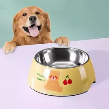 Anti Rollover Stainless Steel Pet Bowl Cartoon Cat Food Feeder Cat Water Food Bowl For Dogs Cats S синий