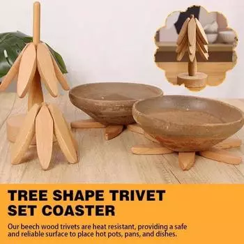 Anti Scald Heat Resistant Table Mat Wood Placemats Pot Foldable Coaster Wooden Tree Trivet for Hot Dishes Pot Bowl Teapot L слоновая кость