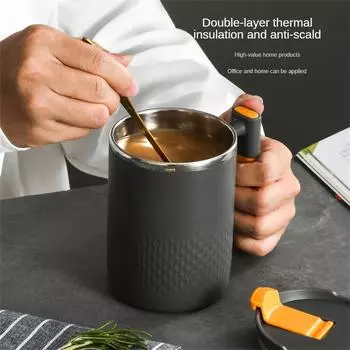 Anti Scalding Insulated Coffee Mug With Handle 304 Stainless Steel Thermal Milk Mug Double Layer Coffee Cup Tea Cup Home Tool 401-500ml темно-серого