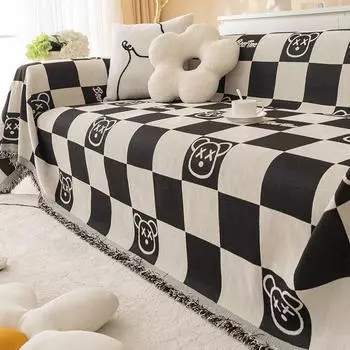 Противоцарапающий шахматный клетчатый диван-полотенце Чехол для дивана Ткань Four Seasons Универсальная диванная подушка Чехол Sand Straight Row Одеяло Цельная подушка 180*130cm