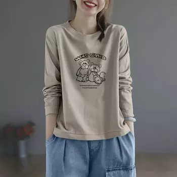 Anti-Season Leak Detection Withdrawal Print Pure Cotton Inner Wear T-shirt Khaki Two Bears] XL (recommended 65.00 kg-72.50 kg